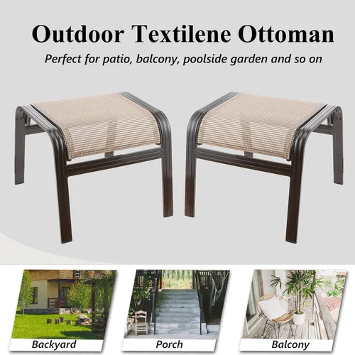 Vista 5 de Reposapiés de metal para exteriores, muebles otomanos para exteriores, reposapiés, juego de 2 asientos pequeños para jardín, balcón, césped, 22 x 20