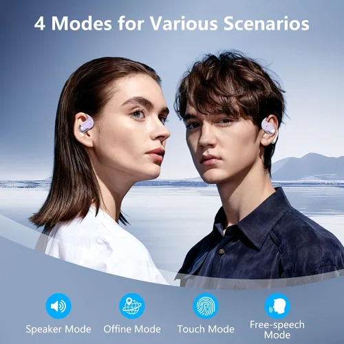 Vista 7 de Auriculares abiertos, clip para colocar sobre las orejas, auriculares inalámbricos, conducción ósea, micrófono integrado, pantalla LED Bluetooth