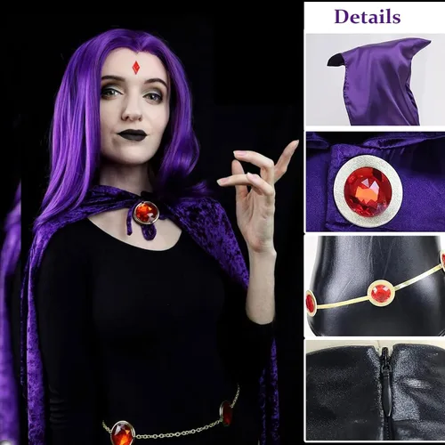 Vista 4 de Teen Women's Anime Costume Deluxe Jumpsuit Cloak Halloween Cosplay Rompers Purple Cosplay Set
