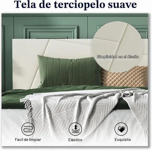 Vista 5 de IOILORI - Base de cama tamaño Full con cabecera tapizada en terciopelo de diseño geométrico, estructura robusta y listones de madera, silenciosa,
