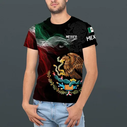 Vista 6 de Camisas mexicanas aztecas de manga corta de verano México camisa unisex 3D camisas