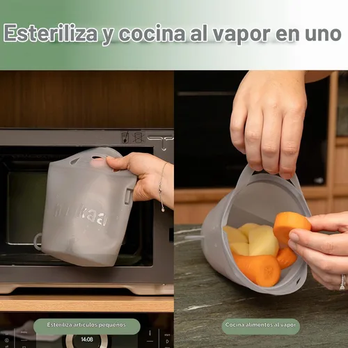 Vista 4 de Bolsa de vaporización y esterilización de microondas de silicona Haakaa para viajes, bolsas de vaporización de silicona reutilizables de 30oz/900ml