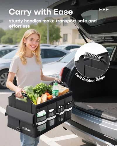 Vista 6 de HOTOR Organizador de maletero de automóvil, organizador plegable para SUV, almacenamiento de automóvil con tiras reflectantes y cubierta