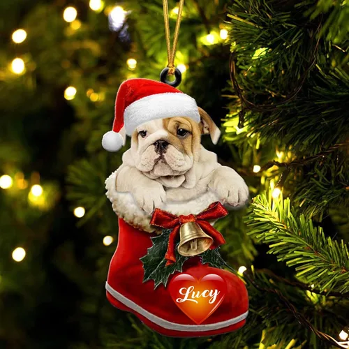 Vista 9 de Adorno de Navidad de perro afgano en bota de Papá Noel, adorno de nombre de perro personalizado, regalo para amante de los perros, decoración