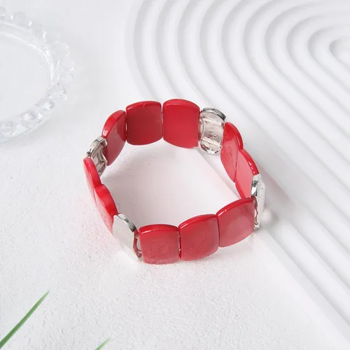 Vista 5 de Pulseras de cuentas gruesas, coloridas pulseras elásticas de concha natural, pulseras rectangulares bohemias para mujer
