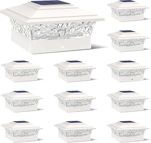 Vista 11 de Luces solares para tapas de postes para exteriores, paquete de 12, impermeables, luces para postes de cerca con 16 LED ultra brillantes que se Blanco