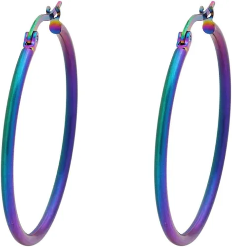 Vista 10 de Edforce - Aretes de acero inoxidable tipo argolla (20-60 mm de diámetro)