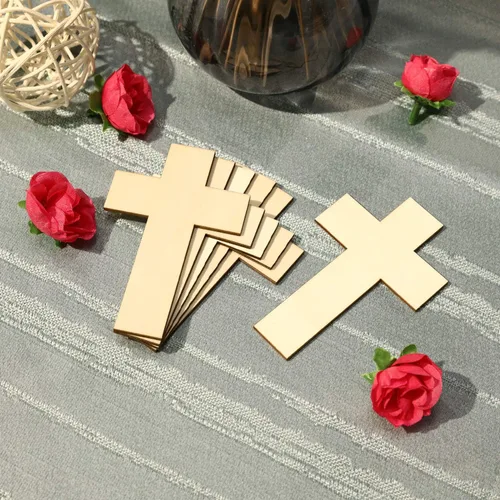 Vista 2 de meekoo 36 piezas de recortes de madera en blanco sin acabar en forma de cruz, piezas de madera para proyectos de manualidades artísticas