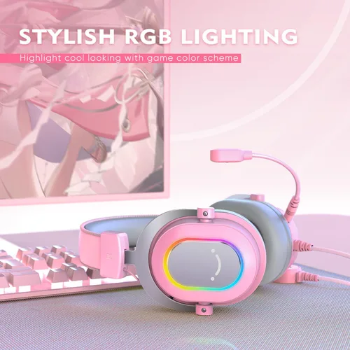Vista 7 de FIFINE Auriculares para juegos de PC, auriculares con cable USB con micrófono, sonido envolvente 7.1, control en línea, auriculares RGB sobre
