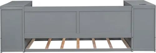 Vista 9 de SOFTSEA Sofá cama de tamaño individual con nido, cajones y puertos USB, sofá cama de madera maciza con estantería de almacenamiento, multifuncional