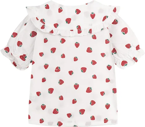 Vista 2 de LittleSpring Blusa Peter Pan de manga corta para niñas con puños elásticos