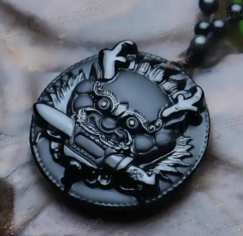 Vista 5 de Collar con colgante de amuleto de cristal de obsidiana con cadena de cuentas para wen o mujeres