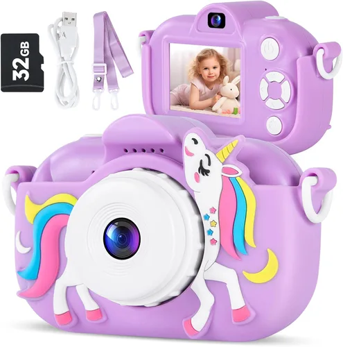 Vista 12 de MAVOKIS Cámara digital para niños de 3 a 8 años, cámara 1080P para niños con tarjeta SD de 32 GB, juguetes para niñas de 6 a 9 años, regalos de Rosa