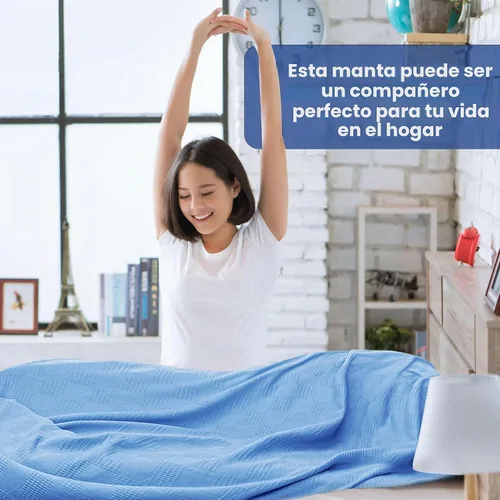 Vista 4 de Linteum Textile Hospital Manta térmica sin enganches, 100% algodón (74 x 100 pulgadas, azul)