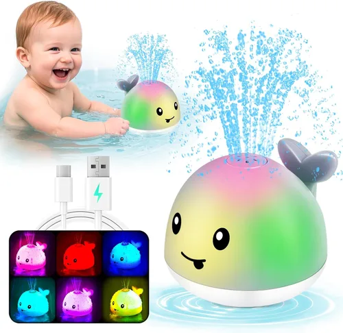 Vista 8 de WAVISA Juguetes de Baño de Ballena Luminosos con Rociador para Bebés de 6-12, 12-18 Meses, Niños de 1-3, 2-4 Años, Juguetes de Fuente de Agua