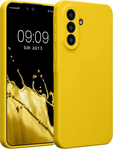 Vista 181 de kwmobile Funda compatible con Samsung Galaxy A13 4G - Funda delgada de silicona TPU - Acabado suave al tacto - Amarillo radiante