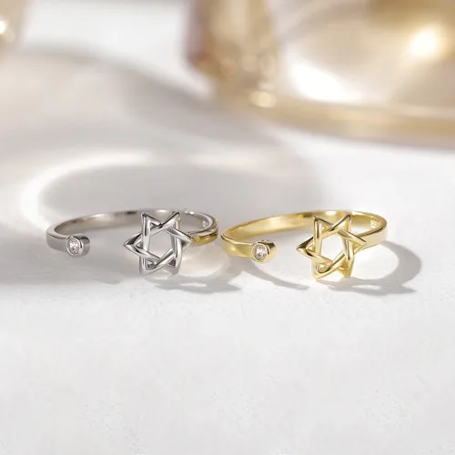 Vista 3 de YILUOCD Anillo de circón de estrella de David para mujer, amuleto simple Magen David Wiccano, anillos ajustables hexagonales, joyería judía