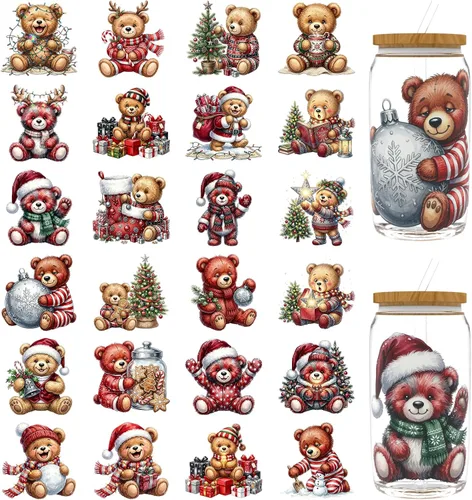 Vista 6 de 24 calcomanías retro de Navidad UV DTF para tazas de 16 onzas