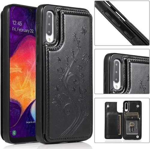 Vista 2 de Funda de teléfono para Samsung Galaxy A50 con protector de pantalla de vidrio templado y tarjetero con soporte para tarjetero, accesorios de cuero