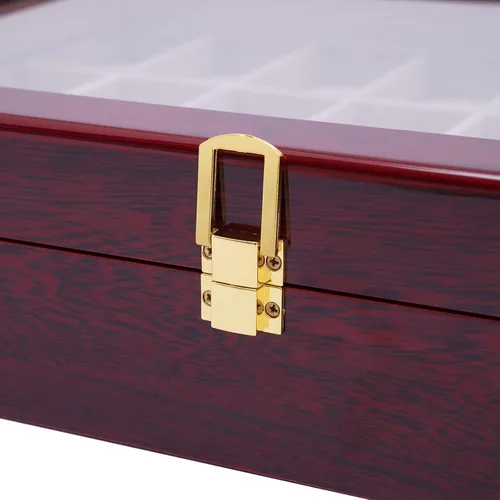 Vista 3 de Gdrasuya10 Caja organizadora de reloj de 24 ranuras para hombres, estuche retro con tapa de cristal, joyero para hombres y mujeres, soporte moderno