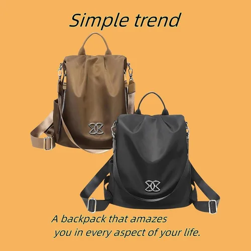 Vista 3 de BIMEL Bolsa multiusos antirrobo, bolsa de tela Oxford cruzada de 3 vías, mochila de viaje ligera mochila de viaje ligera, Café, Bolso cruzado