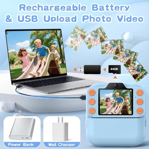 Vista 6 de Cámara de Impresión Instantánea para Niños, Juguetes para Niños Pequeños Cámara Digital de Impresión Instantánea para Edades de 3 a 12 años, Regalos