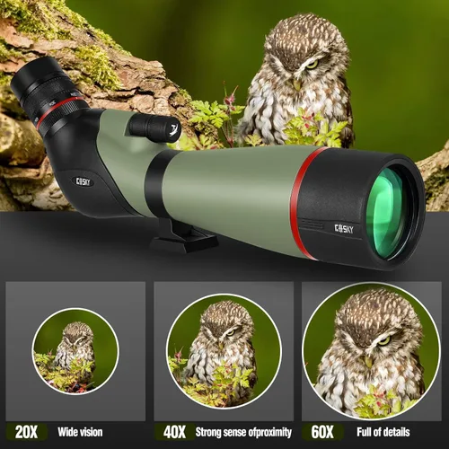 Vista 4 de Gosky 20-60X80 HD Telescopio Terrestre de Enfoque Dual, Prisma BAK4 Ocular Angular de 45 Grados con Trípode, Adaptador para Smartphone, Telescopio