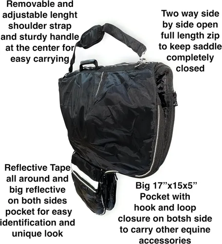 Vista 3 de Majestic Ally Nylon reflectante Western Saddle Carry Bag con bolsillos grandes- Negro