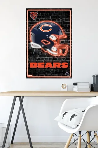 Vista 4 de NFL Chicago Bears - Póster de pared con casco neón 23, 34 pulgadas de largo x 22.4 pulgadas de ancho, versión sin marco