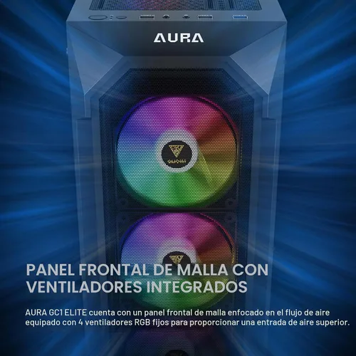 Vista 5 de GAMDIAS ATX Torre Media Gaming PC Case Vidrio Templado, Ventiladores ARGB Integrados de 120mm x 4, Malla de Flujo de Aire Frontal, Hasta 6