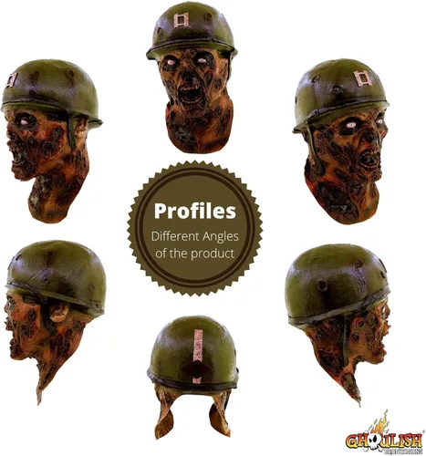 Vista 5 de Hyfive Capitán Lester Ejército Máscara de Cabeza Zombie Espeluznante Fiesta Disfraz