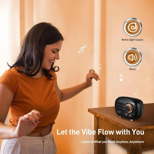 Vista 4 de Muzen Altavoz Bluetooth de radio, radio de metal pequeña Wild Radiooo, altavoces inalámbricos portátiles, radio FM recargable, carcasa exterior