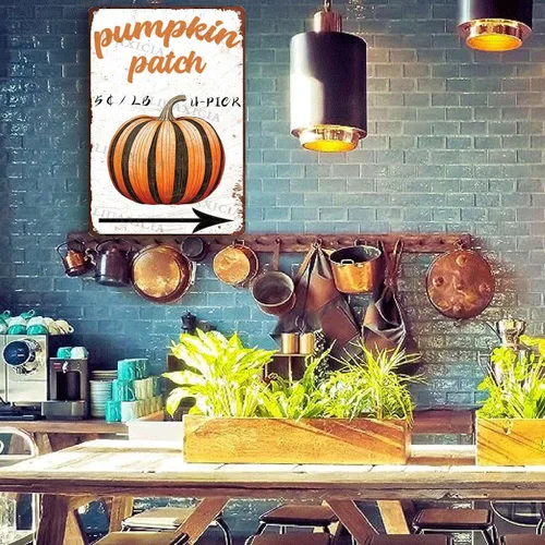 Vista 3 de Letrero de metal con diseño de calabaza, Día de Acción de Gracias, regalo para amantes de la decoración, arte de 8.00 x 12.00 pulgadas