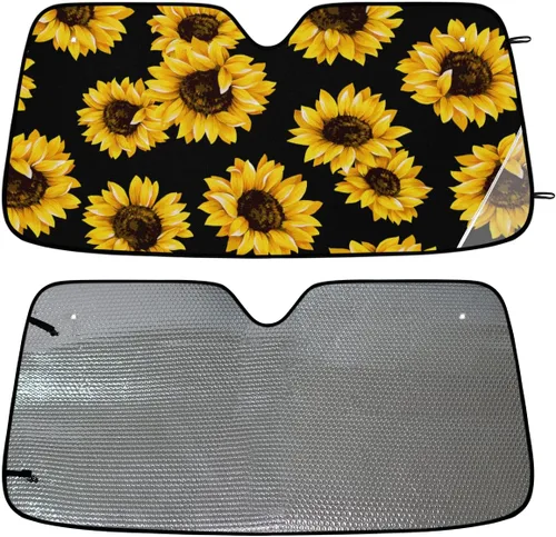 Vista 3 de Parasol plegable para parabrisas de automóvil, con diseño de girasol, reflector de rayos UV, parasol floral amarillo, visera solar universal