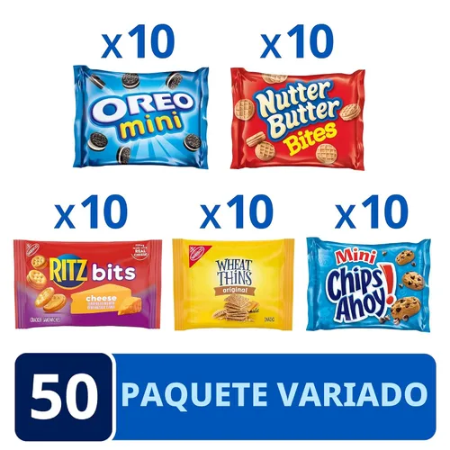 Vista 2 de Galletas OREO Mini, Mini CHIPS AHOY! Galletas, RITZ Bits Galletas de queso, bocadillos Nutter Butter y galletas Wheat Thins, paquete surtido Nabisco