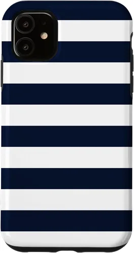 Vista 8 de Azul marino blanco rayas geométricas femeninas rayas preppy rayas caso para iPhone 17