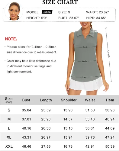 Vista 6 de Ivicoer Camiseta de golf para mujer, tipo polo, sin mangas, con cuello de tenis, ajuste seco, ropa atlética para mujer