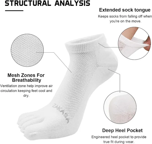 Vista 2 de CaiDieNu Toe Socks for Men Five Finger Cotton Athletic Crew Socks No Show Breathable Running Ankle Socks 5 Pairs Size 8-12