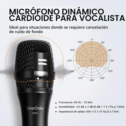 Vista 2 de OneOdio Micrófono dinámico con cable ON55 para cantar, cable XLR de 16.4