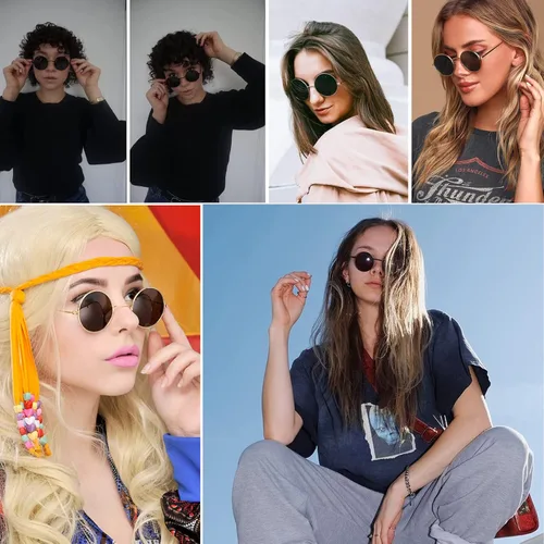 Vista 3 de SORVINO Gafas de sol redondas retro para hombres y mujeres, gafas de sol circulares pequeños