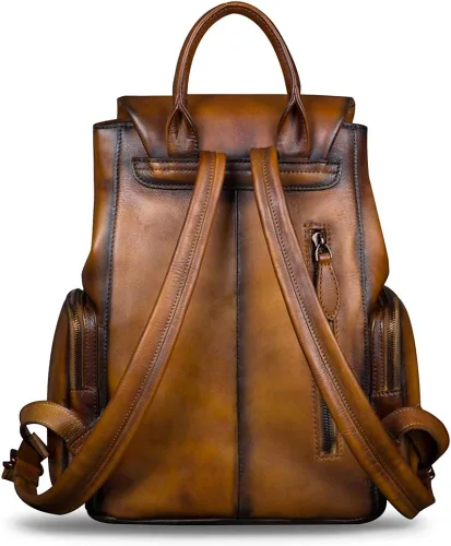 Vista 3 de Mochila de cuero para mujer Vintage hecho a mano casual mochila