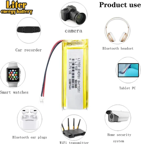 Vista 4 de Liter 3.7V 1100mAh 901860 Lipo Batería recargable de iones de polímero de litio con conector JST 0.079 in