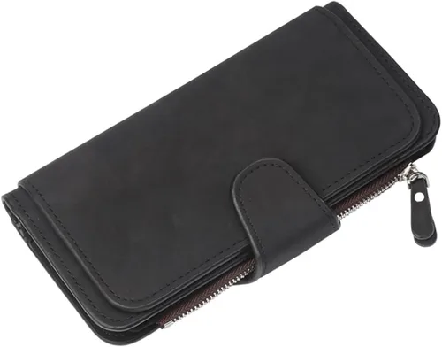 Vista 18 de Carteras de cuero para mujer con bloqueo RFID, billetera delgada, plegable, tarjetero con cremallera, bolsillo para monedas, ventana