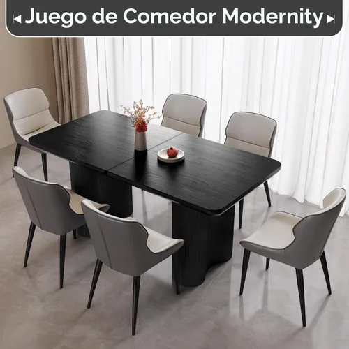 Vista 3 de Mesa de comedor rectangular de 63 pulgadas con 4 sillas, moderna mesa de comedor negra con sillas para sala de estar, comedor y cocina