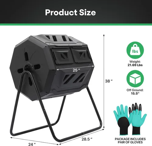 Vista 3 de Athena Collection Vaso de compost, 2 cámaras de compostaje doble de 21.5 galones para exteriores, fácil giro y rotación rápida con 2 puertas