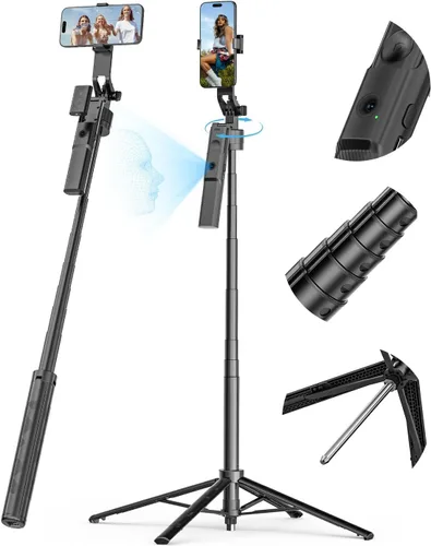 Vista 9 de USKEYVISION Trípode de seguimiento facial automático con rotación de 360°, trípode de teléfono para iPhone con luz de relleno, palo selfie