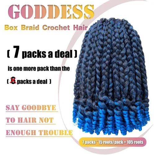 Vista 4 de 7 paquetes de extensiones de cabello diosa con extremos rizados, extensiones de cabello azul degradado para mujeres negras y bebés niños