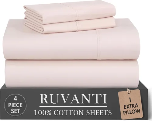 Vista 70 de RUVANTI 4 piezas de sábanas de algodón - 100% algodón natural suave, ligero y transpirable, sábanas de percal crujiente, juego de sábanas Botanica