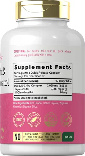 Vista 2 de Carlyle Myo-Inositol & D-Chiro Inositol Suplemento para Mujeres 2060mg 150 cápsulas Complejo sin OMG, sin gluten