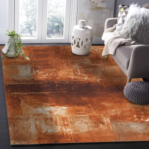 Vista 6 de Alfombra rectangular para sala de estar, dormitorio, alfombra residencial antideslizante de color naranja quemado, alfombras de cocina, arte